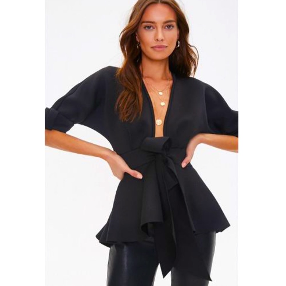 NEW Belted Bow-Tie Scuba Knit Top Jacket Cardigan
